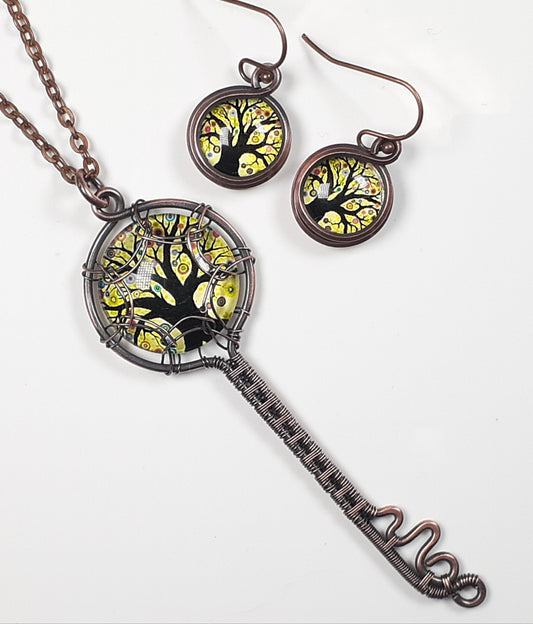 Copper Tree Of Life Key Necklace and Earring Set