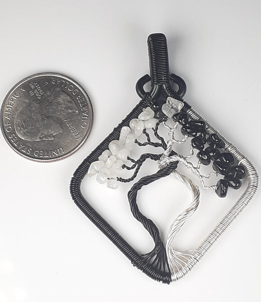 Necklace - Moonstone and Onyx Double Tree Of Life