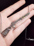 Blue Barite Green Tourmaline Shotgun Pendant