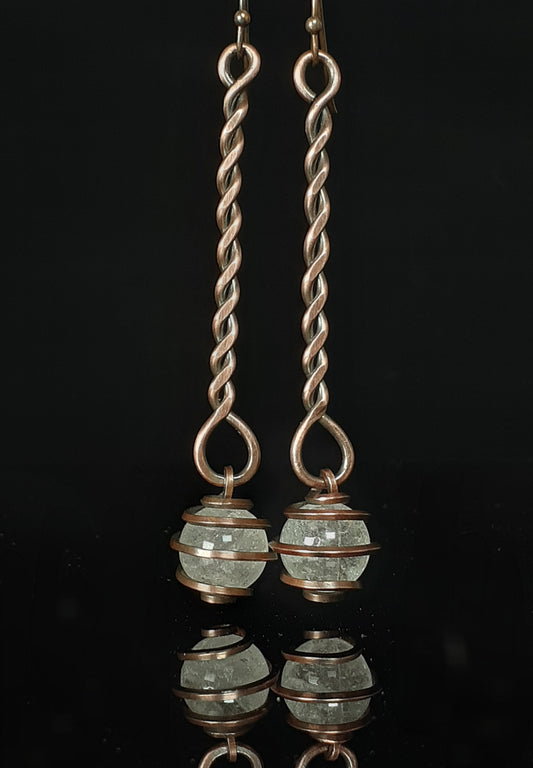 Clear Quartz Sphere Dangle Earrings