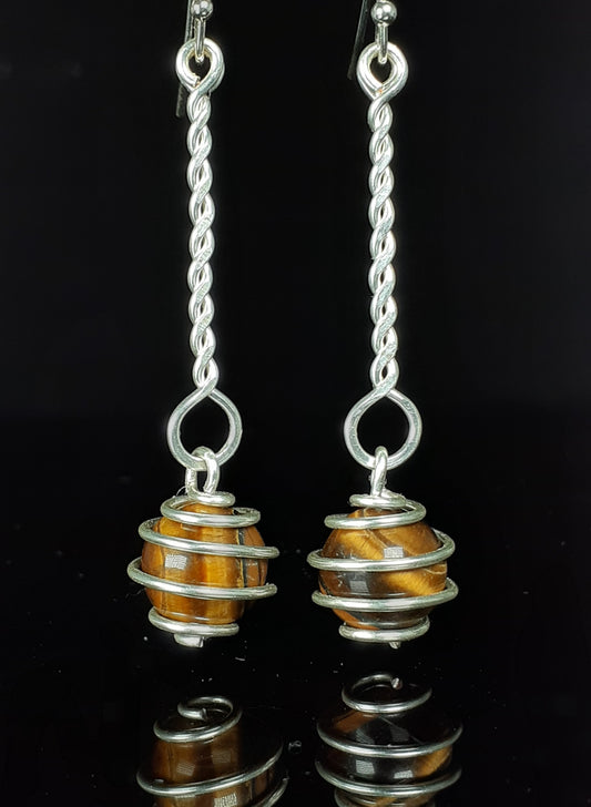 Tiger's Eye Sphere Dangle Earrings