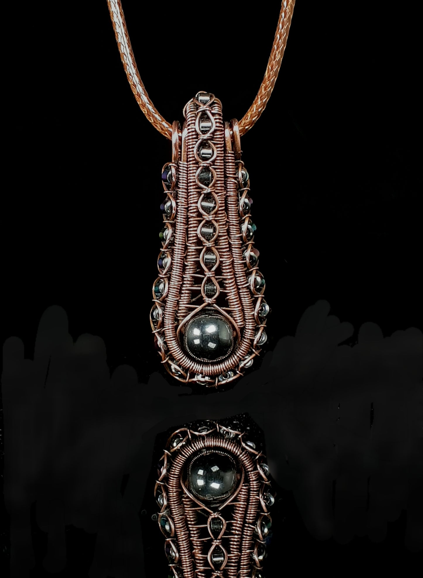 Hematite Woven Art Deco Pendant
