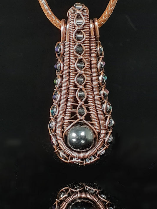 Hematite Woven Art Deco Pendant