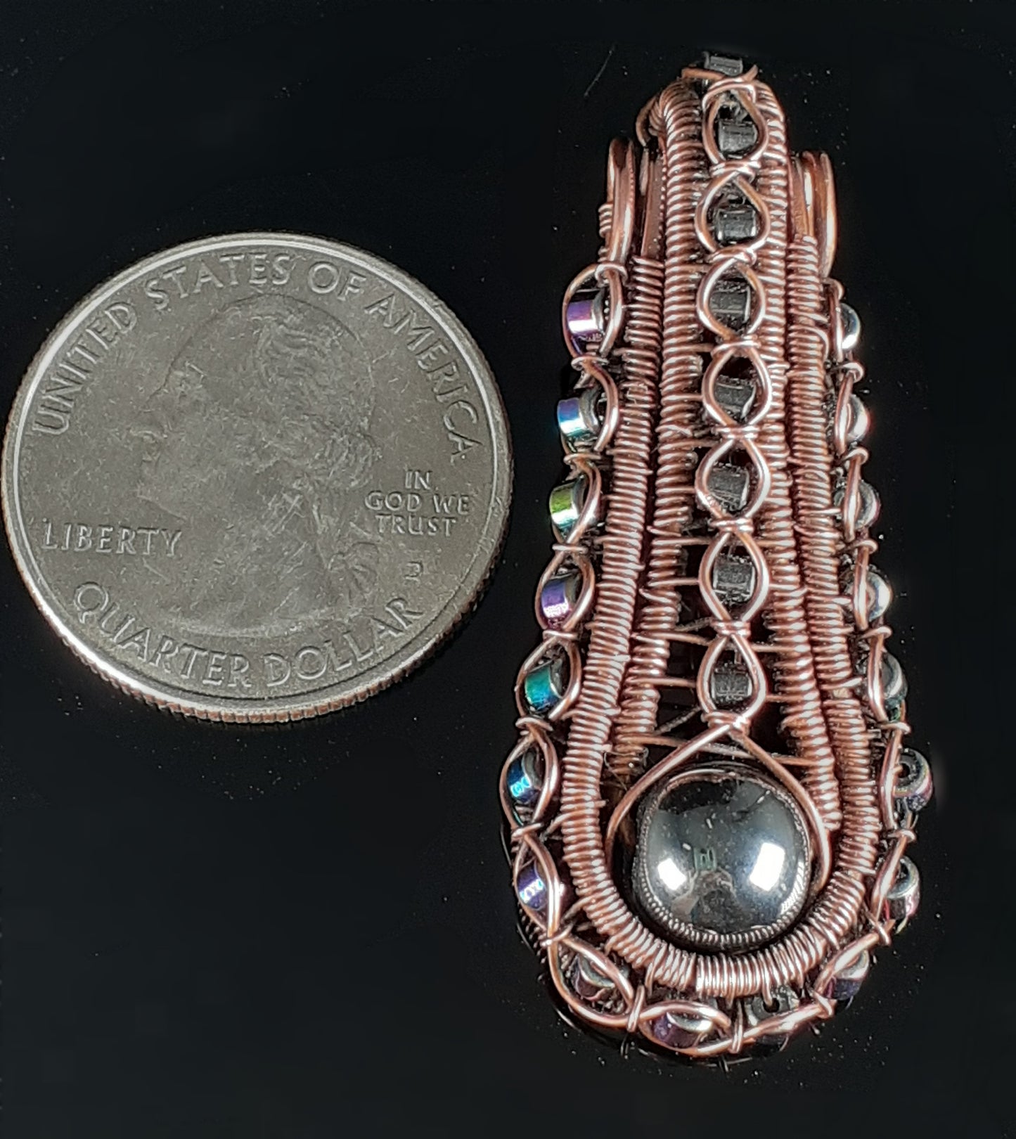 Hematite Woven Art Deco Pendant