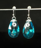 blue czech glass drop beads with silver wire wrap and sterling silver ear wires