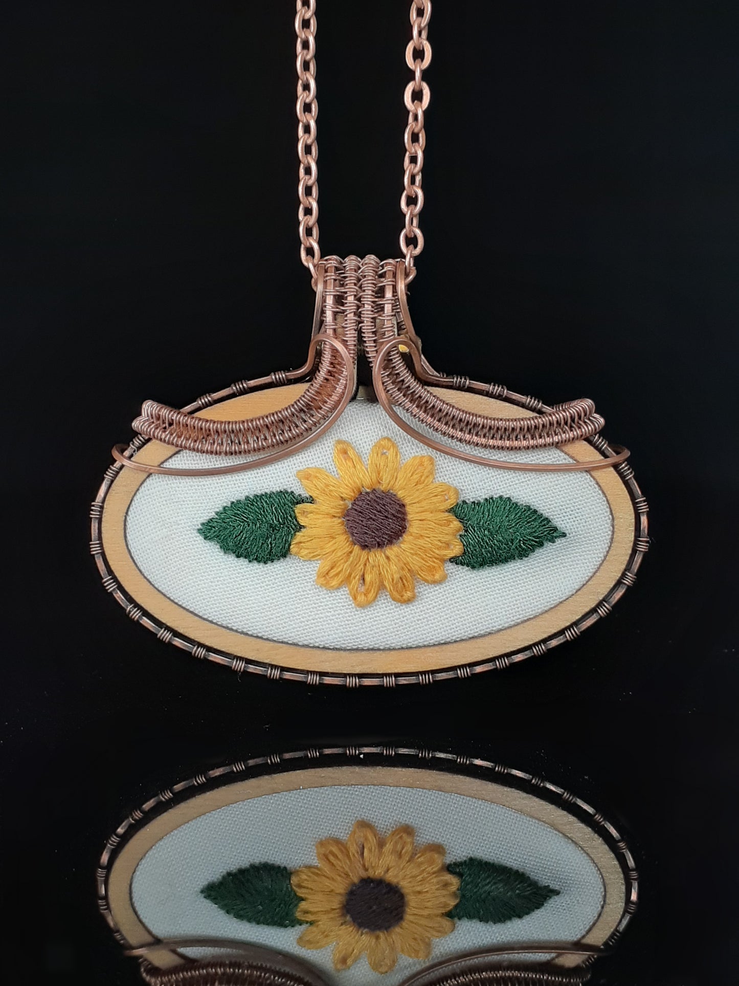 Embroidered Sunflower Pendant