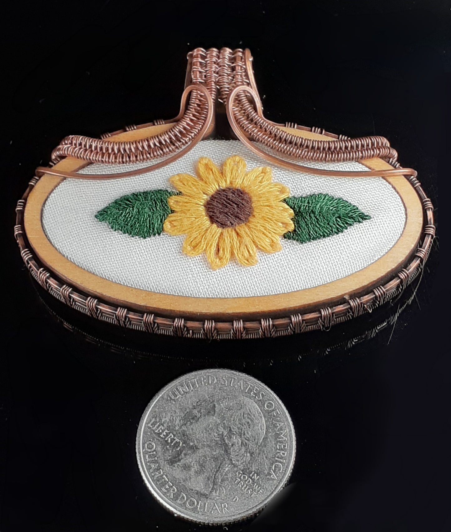 Embroidered Sunflower Pendant