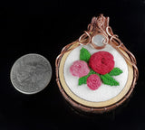 Embroidered Rose And Moonstone Pendant