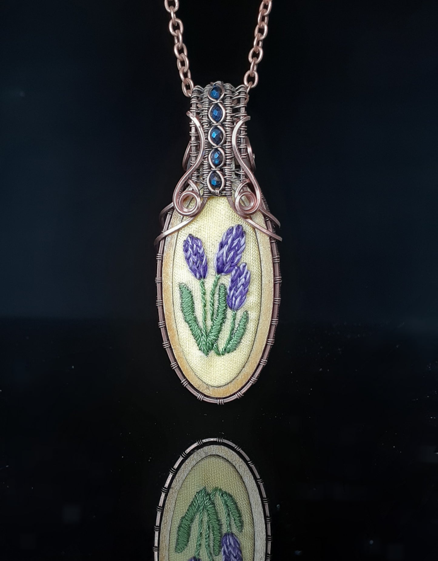 Embroidered Larkspur Pendant