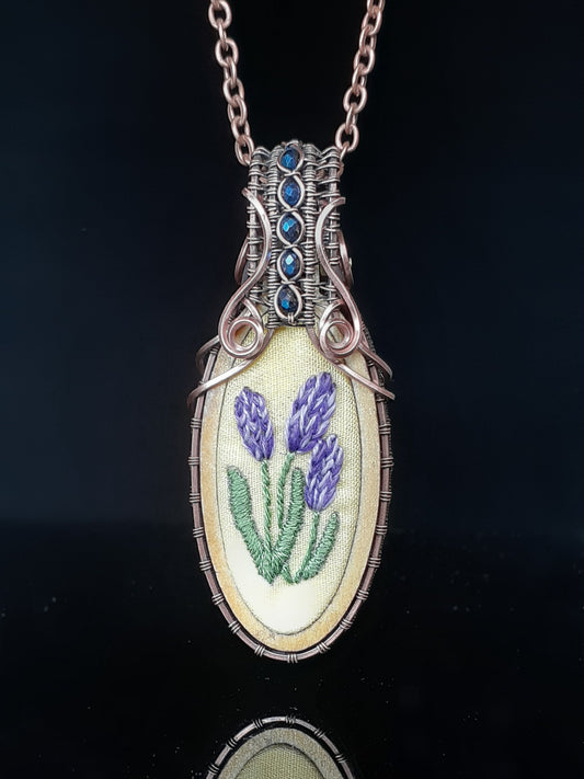 Embroidered Larkspur Pendant