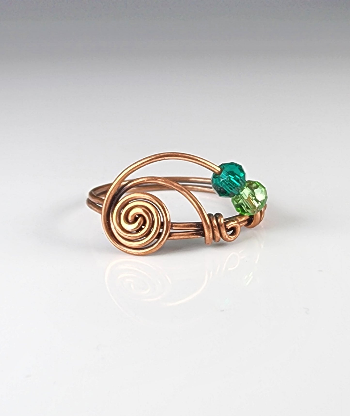 Fidget Copper Ring with Green Beads