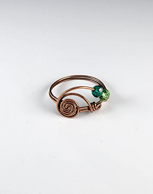 Fidget Copper Ring with Green Beads Artist: Lindsey Griffin  High Quality glass beads in oxidized polished copper  Size: 8  Beautiful handmade piece of jewelry  Fidget Ring Tutorial  Tutorial on YouTube