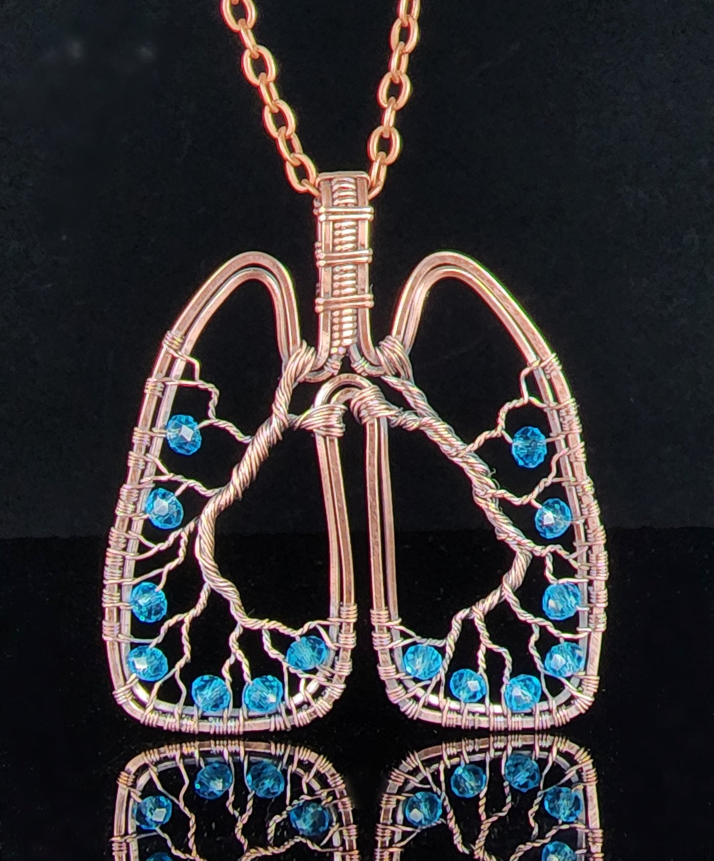 Anatomical Lungs Pendant with Pale Blue Beads