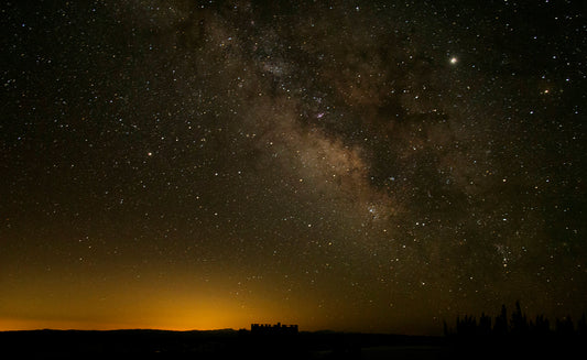 Milky Way Stars at Libby Flats Lookout on the Snowy Range Scenic Bypass, Glow of sunset being the lookout platform.