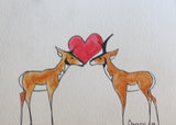 Lope Love - Pronghorn Antelopes in Love Framed Original Drawing