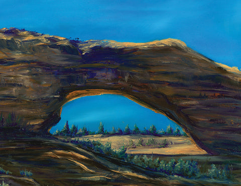 "Arc de Triomphe" Greeting Cards Artist: Melonie Jones   Beautiful of  greeting card of original print of Arc in Canyon Land  5 1/2" Long  X  4 1/4" Wide  X  1/8" Deep  Greeting card have envelope and are blank inside  Great thank you card that also can be framed as art work  Please note, each  piece is custom designed by the Artist , with a slight variation between each piece