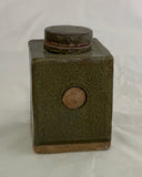 Small  Green w/ Moose Stamp Stoneware Jar