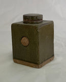 Small  Green w/ Moose Stamp Stoneware Jar