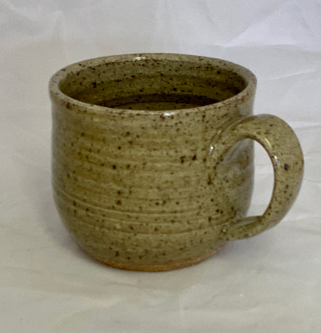 Small Ceramic Green Speckled Stoneware Mug Muffy Moore Ceramic Potter Green speckled stoneware mug 3.5" diameter by 3.5" tall  Stoneware mug  Great for a hot cup of coffee or cocoa