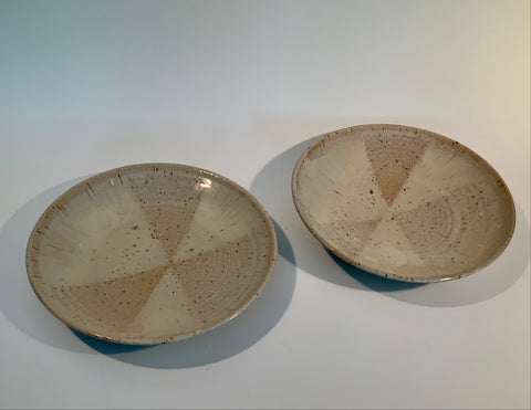 small stoneware dinner plate in cream and tan glaze with speckles