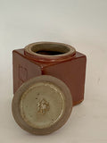 Small Square Lidded Jar With Shino Glaze And Two Stamps