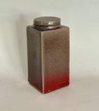 Gray Copper Red And Blue Glazed Lidded Stoneware Jar