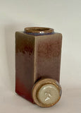 Gray Copper Red And Blue Glazed Lidded Stoneware Jar