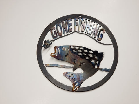 Large " Gone Fishing " Metal Sign