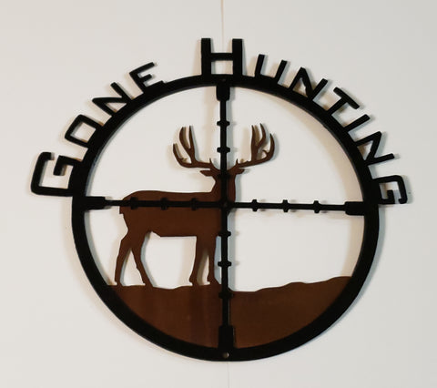 Large "Gone Hunting Buck Deer" Metal Sign