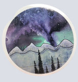 Circular Vinyl Sticker  3" across  See the Milky Way in a beautiful night sky above the mountains and pine trees  Print from an original work by the artist  Great to use on a water bottle, laptop, or anywhere for decoration