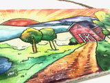  " Red Barn " Original Watercolor Painting Wood Panel Artist: Nancy Marlatt    Original hand painted watercolor painting with acrylic pen on a wood panel.  Available only at Works of Wyoming in Laramie, Wyoming or online