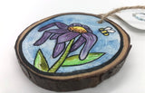 " Bumble Bee " Hand Painted Wooden Ornament Artist: Nancy Marlatt  Hand painted natural wood slice with a jute string attached  Original watercolor painting  Actual size and weight varies per piece