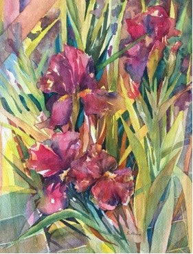 Irises Fine Art Print on Card from Watercolor