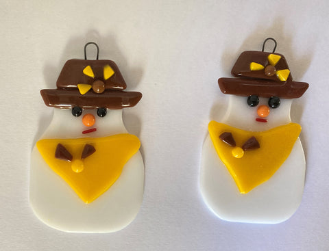 " WY Cowgirl Snowman " Fused Glass Ornament