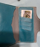 Hand Tooled Three Flower In Teal Leather Clutch