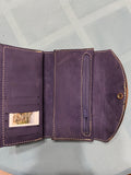 Ladies Hand Tooled Leather Purple Flower Clutch Purse