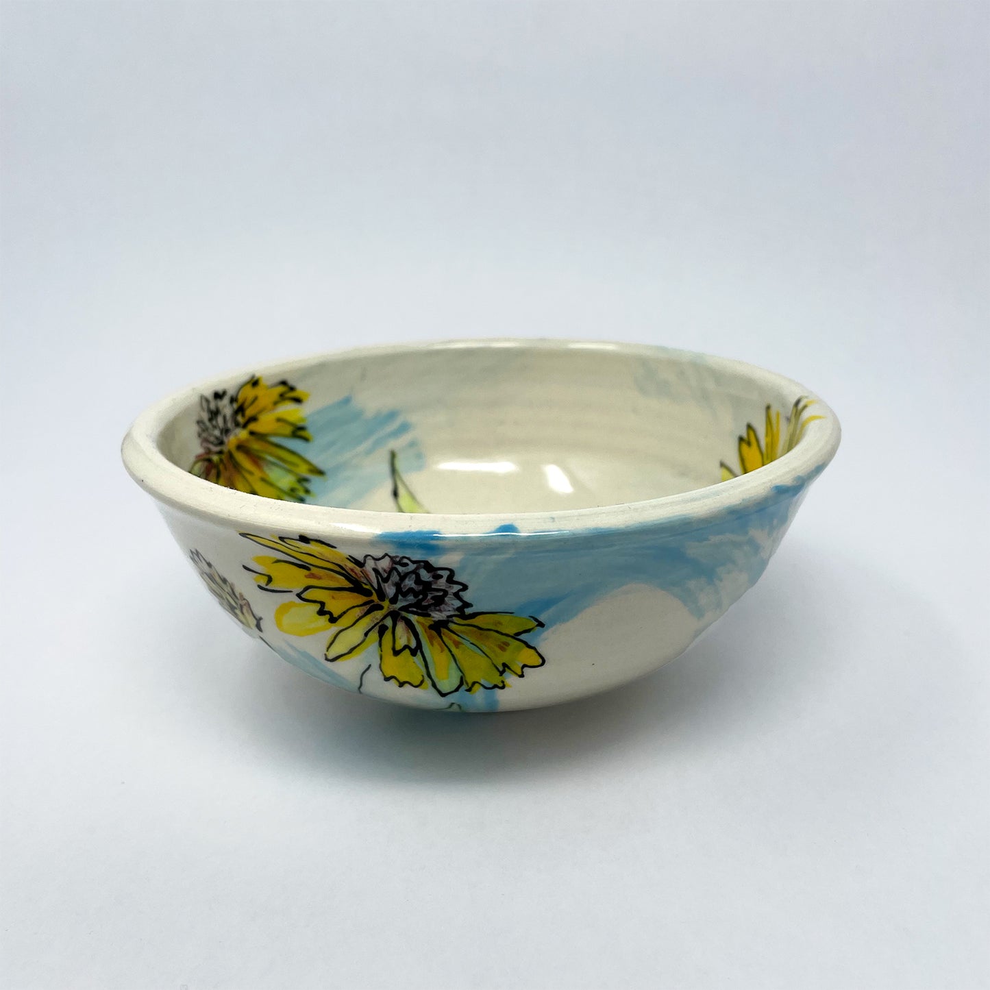 Blanket Flower, Wyoming wildflower, cereal bowl in blue wash.