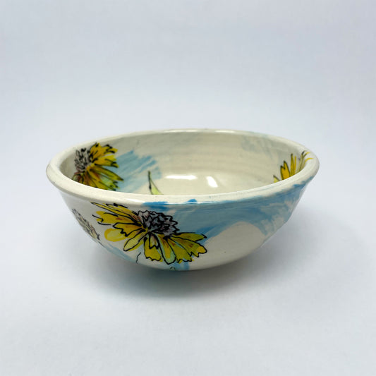Blanket Flower, Wyoming wildflower, cereal bowl in blue wash.