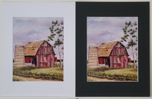 " Spring Barn " Red Barn Matted Print