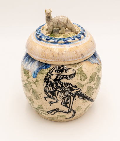 " Skeletal T-Rex " Stoneware Lidded Jar
