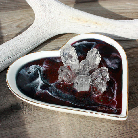 Burgundy Resin and Quarts Heart Ring Dish