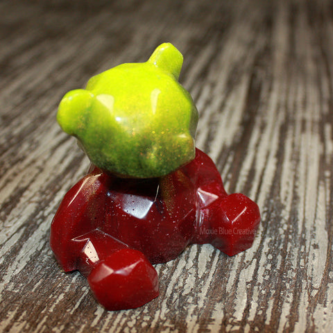 Lime and Burgundy Resin Bear Cub Shelf Ornament