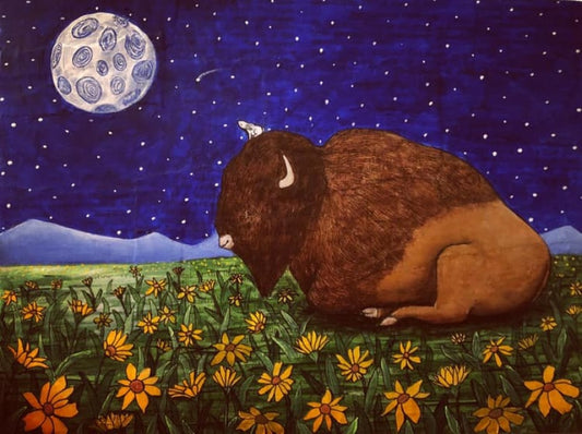 Print- " In The Moment " Bison under the Moon