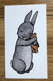 Gray Bunny With Teddy Bear Sticker