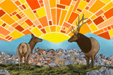 " First Meeting " Whimsical Elk Digital Art Print