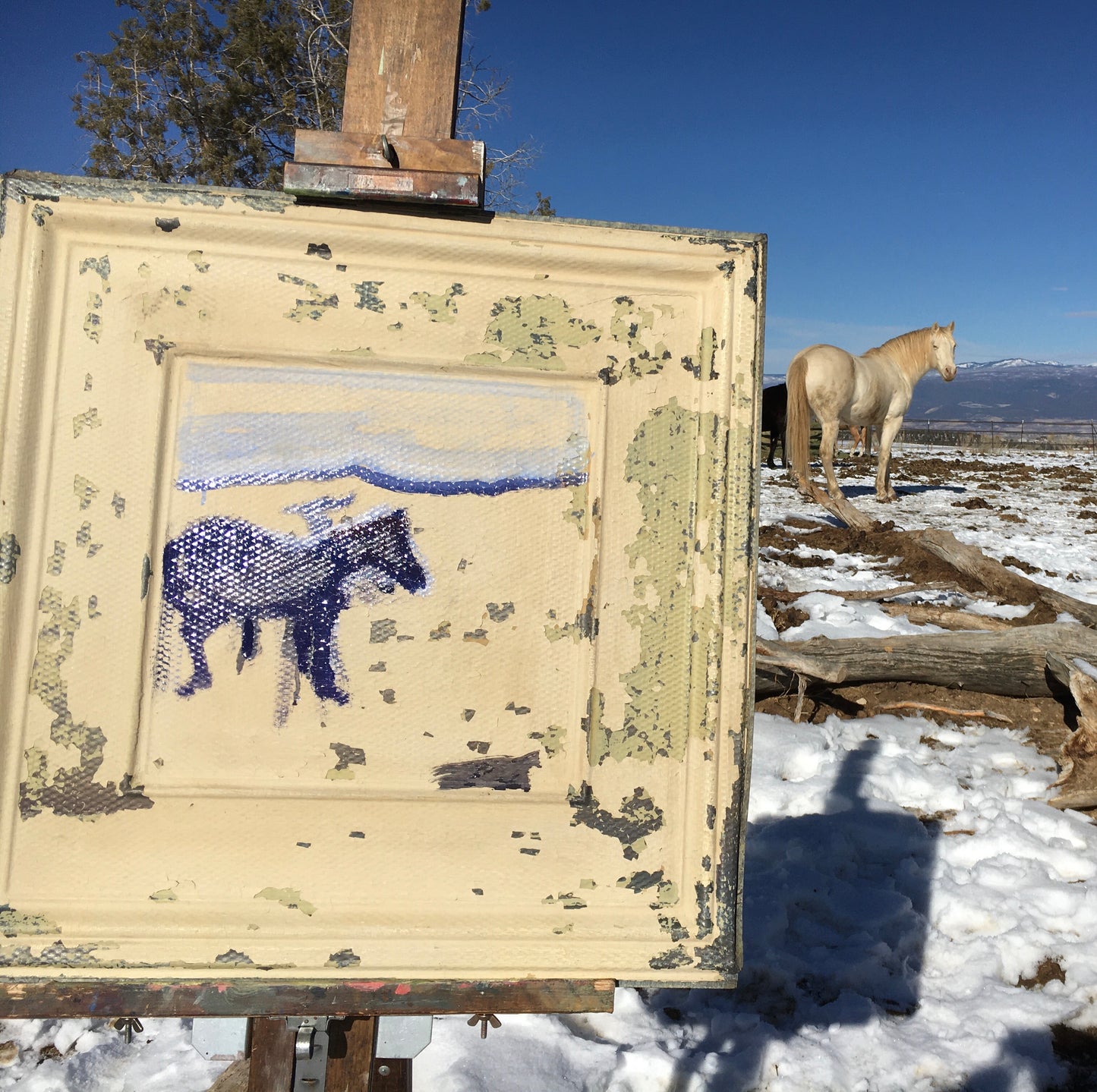 " Spirit Wind Horse Rescue " Antique Ceiling Tile Painting