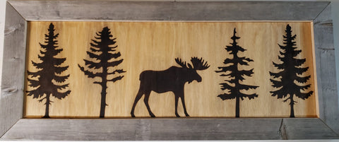 Moose And Trees Wooden Wall Hanging