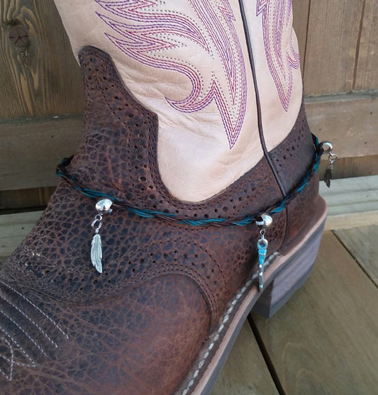 Hand Braided Horsehair Boot Bracelet Arrowhead and Feathers