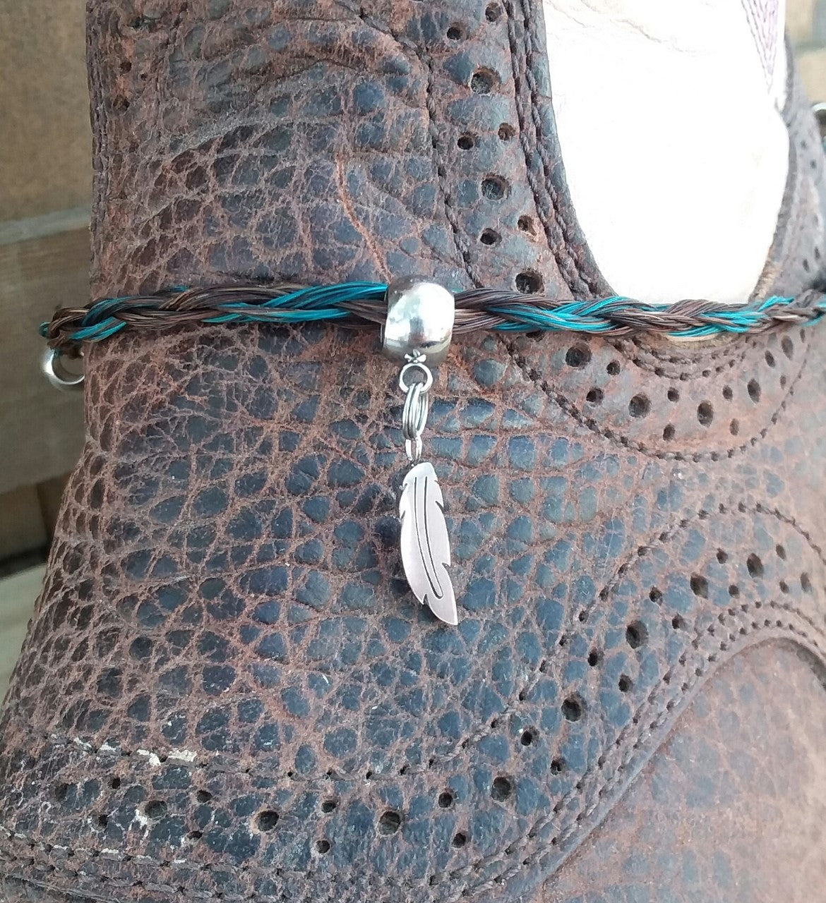 Hand Braided Horsehair Boot Bracelet Arrowhead and Feathers