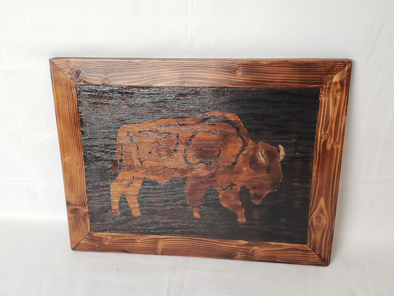 Wood Burned Buffalo In Wooden Frame